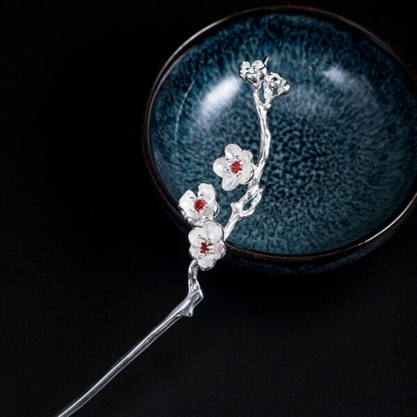 Plum blossom flower hairpin fine s925 sterling silver red zircon hair stick