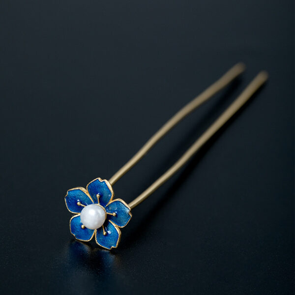 Fine blue flower hairpin s925 sterling silver plum blossom pearl hair stick