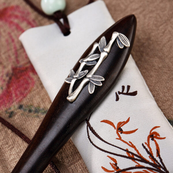 long black wood hairpin inlaid with s925 sterling silver bamboo hair stick
