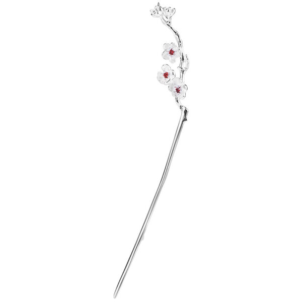 Plum blossom flower hairpin fine s925 sterling silver red zircon hair stick