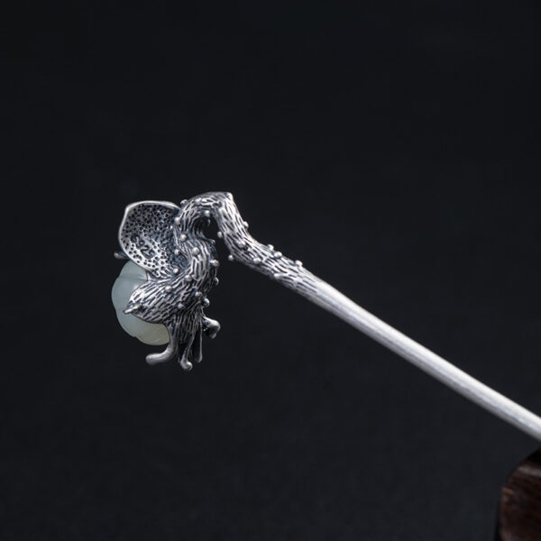 Retro lotus flower hairpin s925 sterling silver nephrite jade hair stick