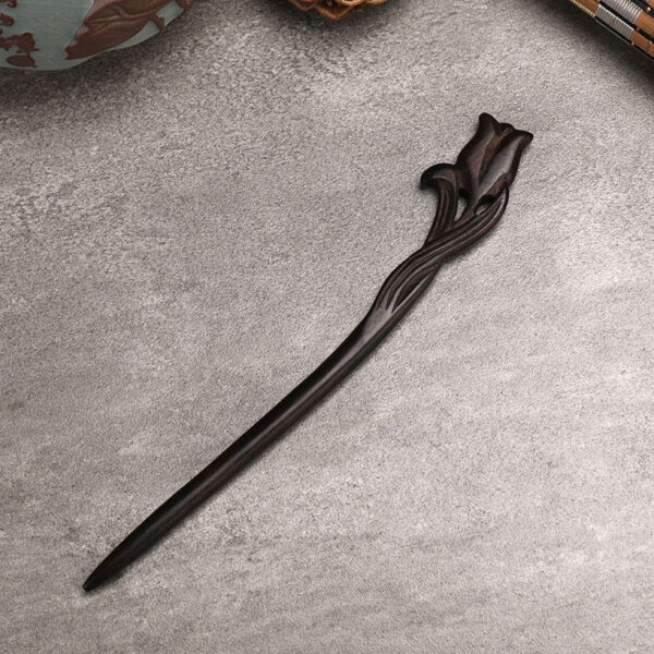 Tulip flower wood hairpin fine carved black sandalwood hair stick
