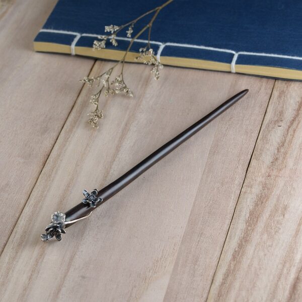 retro flower wood hairpin s925 sterling silver lotus flower black hair stick