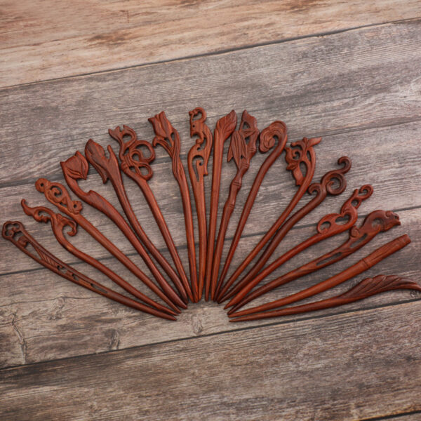 retro red wood hairpin fine carved blood sandalwood hair stick