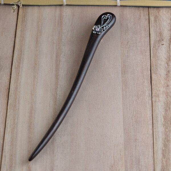 retro black wood hairpin nice s925 sterling silver flower hair stick
