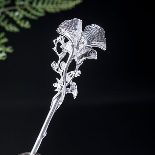 Ginkgo leaf branch hairpin fine solid s925 sterling silver hair stick