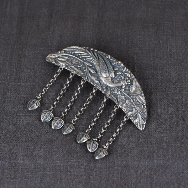 retro crescent hair clip fine s925 sterling silver peacock tassel hairpin