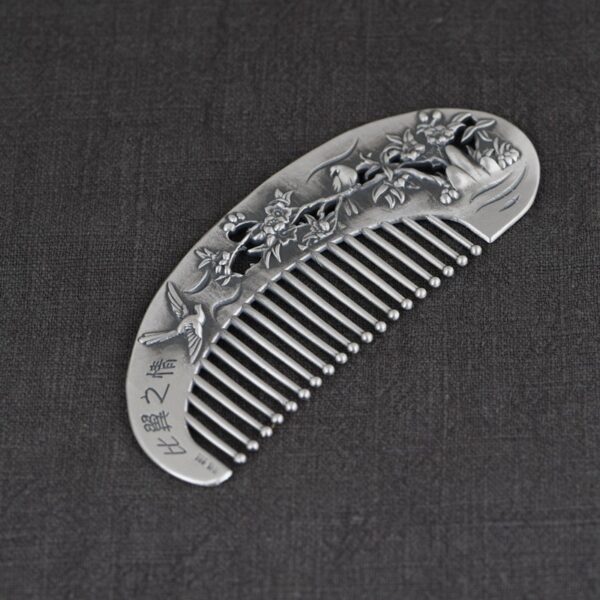 retro bird and flower branch comb fine solid s999 pure silver hair accessories