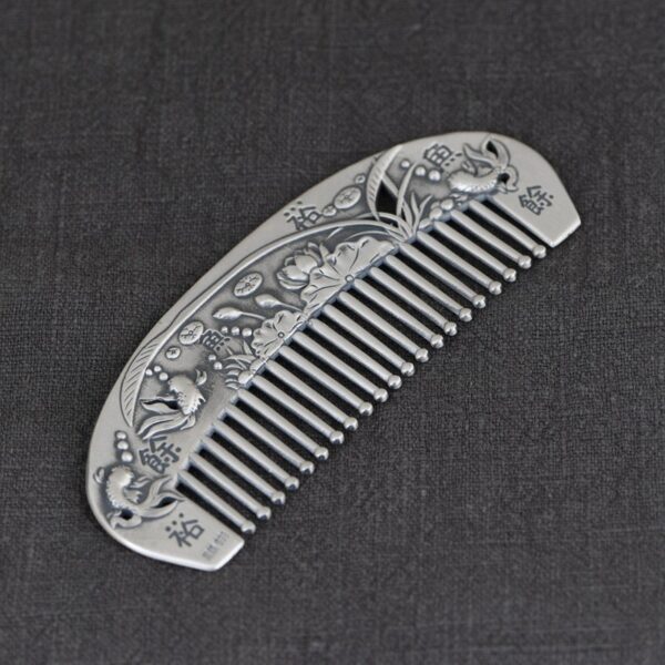 retro fish and lotus flower comb fine s999 pure silver hair accessories