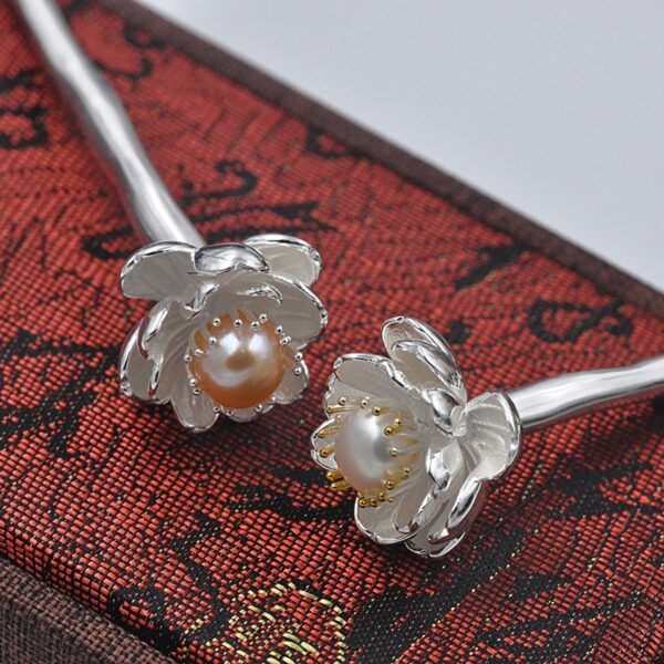 natural pearl peach flower hairpin s925 sterling silver hair stick