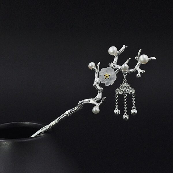 nice pearl branch hairpin s925 sterling silver crystal plum flower hair stick