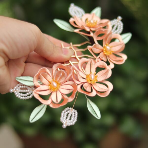 beautiful handmade pink silk flowers hairpin