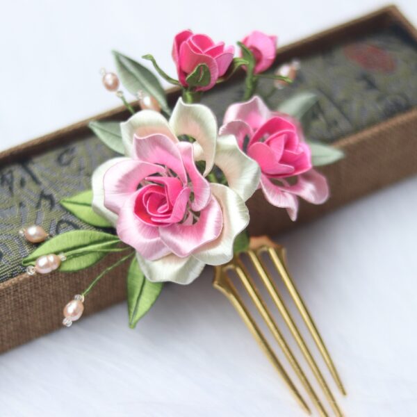 beautiful handmade Gradient color silk rose flowers hairpin