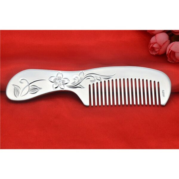 s999 pure silver double side flower pattern handle comb