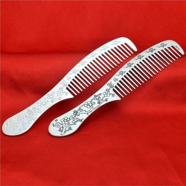 s999 pure silver double side plum flower branch pattern handle comb