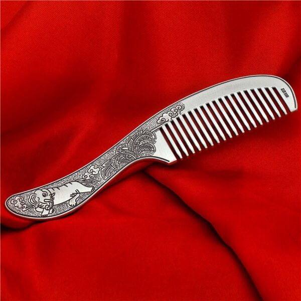 s999 pure silver double side elephant and peacock pattern handle comb