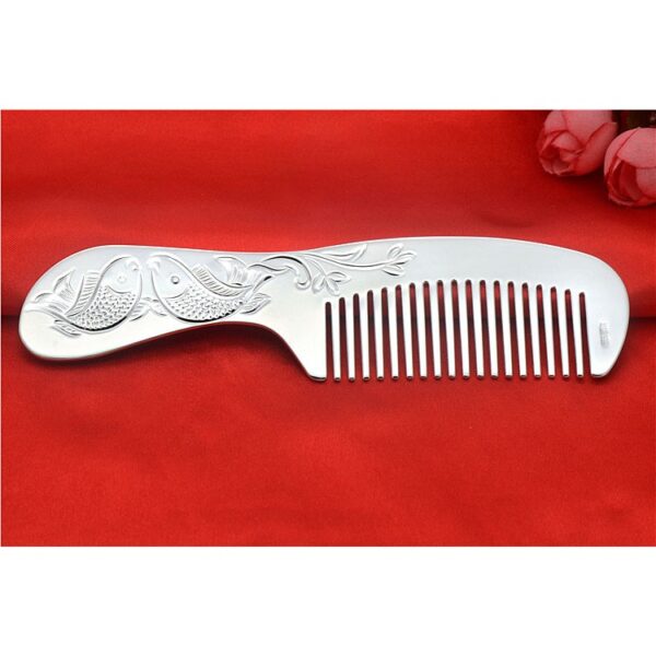 s999 pure silver double side two fish pattern handle comb