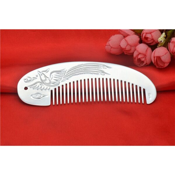 s999 pure silver double side two phoenix pattern comb