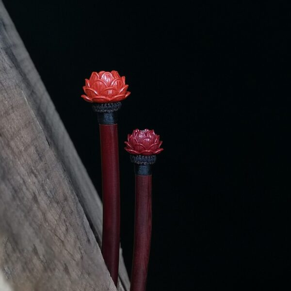 fine handmade cinnabar lotus flower red sandalwood hairpin