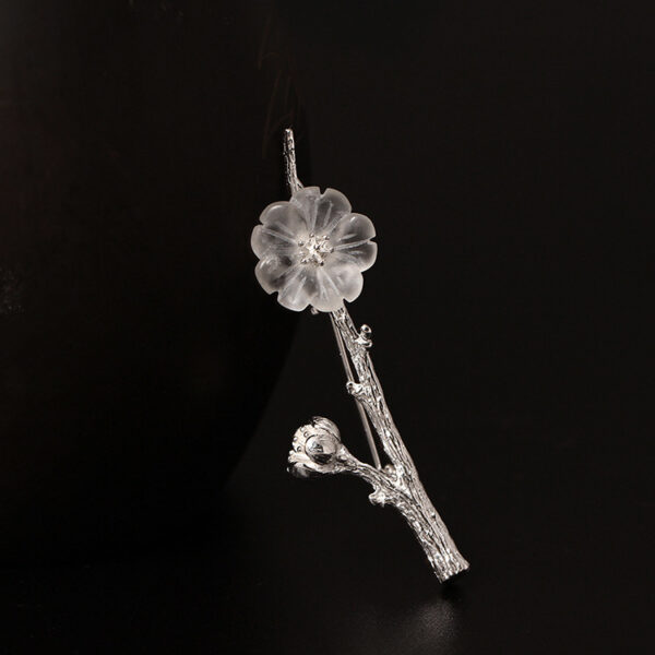 fine s925 sterling silver crystal flower brooch