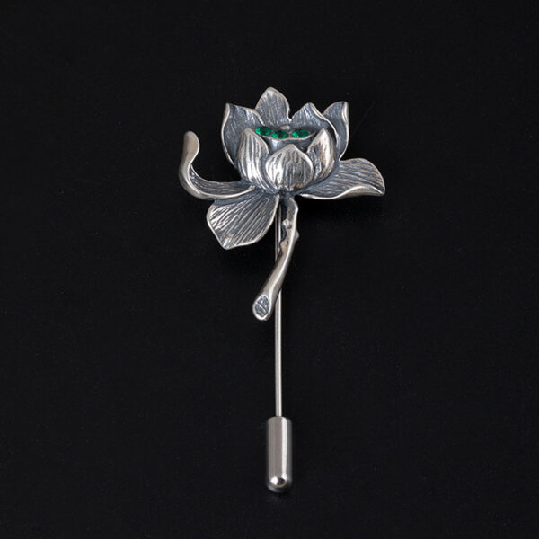 fine retro s925 sterling silver lotus flower zircon brooch