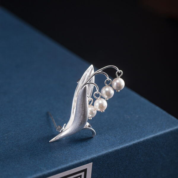 fine s925 sterling silver Lily of the Valley flower pearls brooch