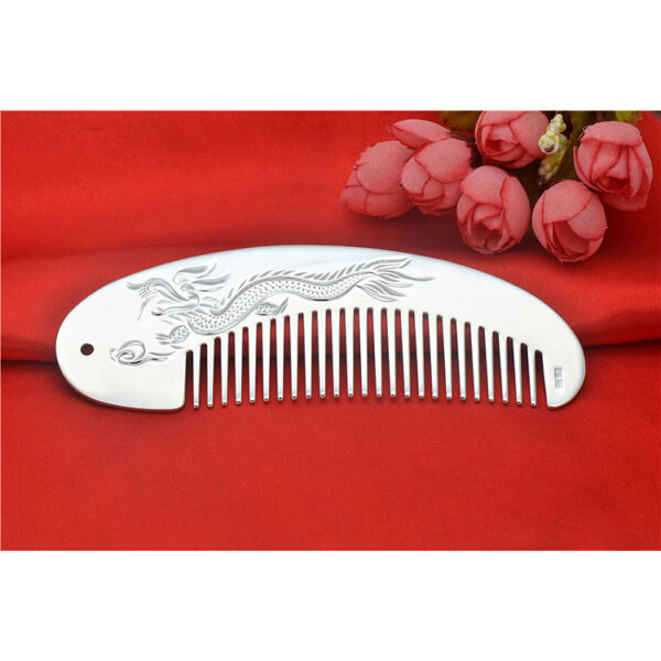 s999 pure silver double side dragon and phoenix pattern comb