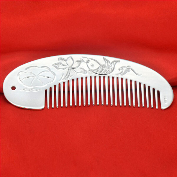 retro s999 pure silver double side lotus flower and fish pattern comb