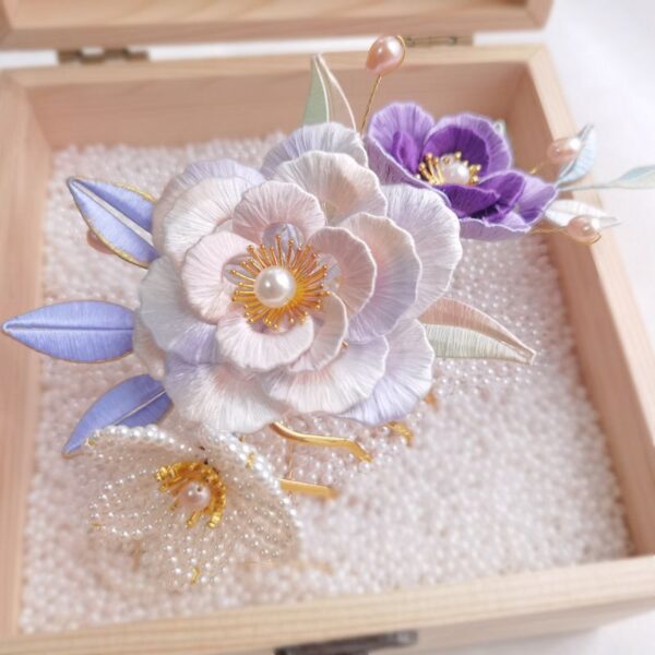 beautiful handmade silk peony flowers tassel hairpin
