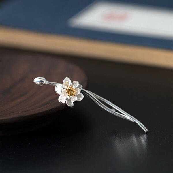 s925 sterling silver lotus flower branch shape brooch