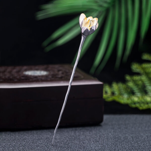 simple nice s925 sterling silver gild lotus flower hairpin