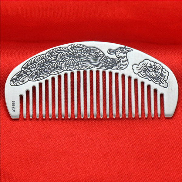 s999 pure silver double side peacock and elephant pattern comb