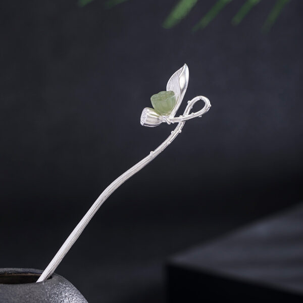 nice s925 sterling silver jade lotus flower hairpin