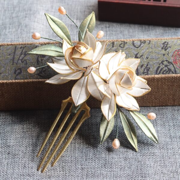 beautiful handmade double silk Gardenia flowers hair fork
