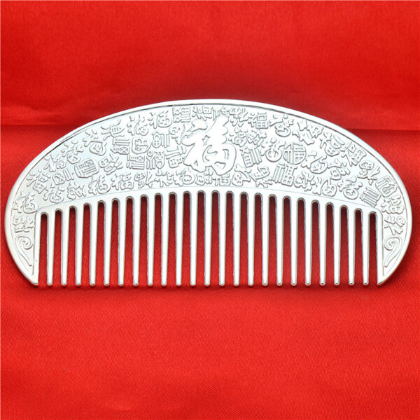 s999 pure silver double side multi '福' characters pattern comb