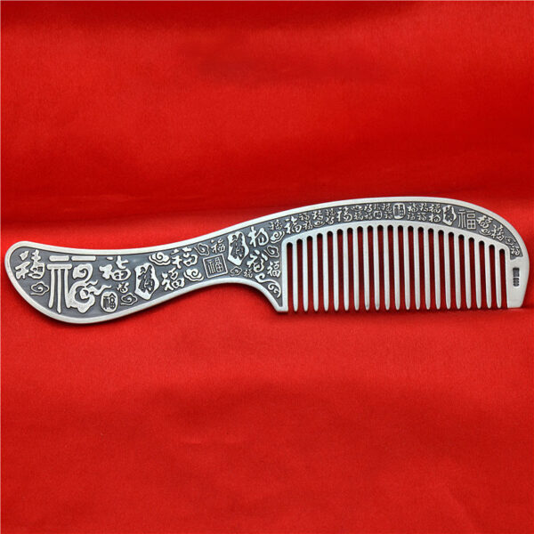 retro s999 pure silver double side multi 'fu' pattern with handle comb