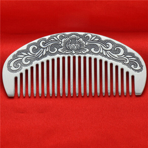 retro s999 pure silver double side peony flower pattern comb