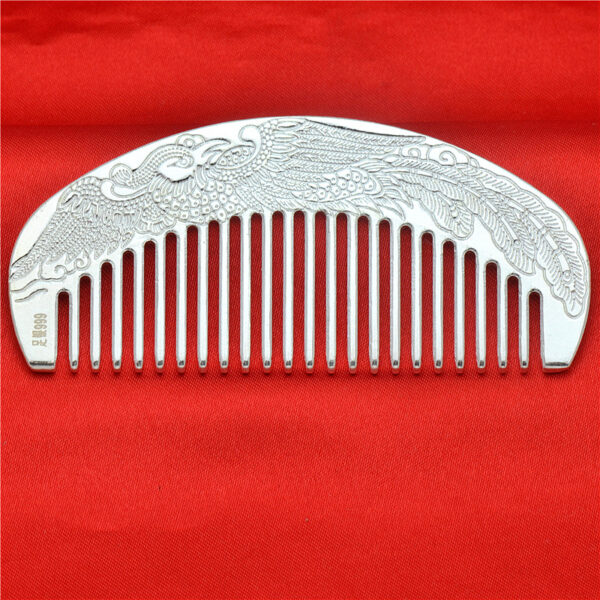 s999 pure silver dragon and phoenix pattern comb