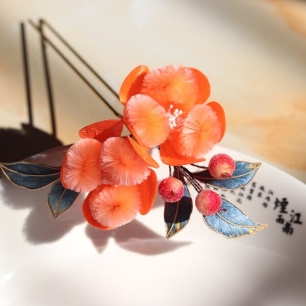 nice round shape orange flower hair fork handmade beautiful silk hairpin