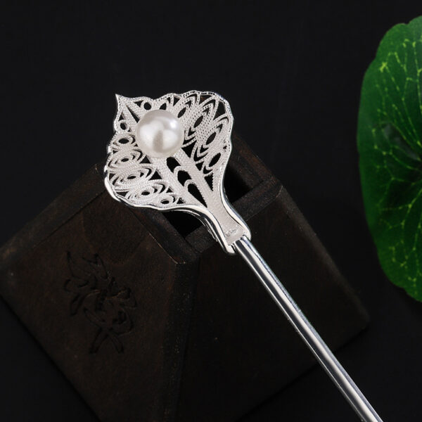 simple s990 pure silver leaf shape pearl hairpin
