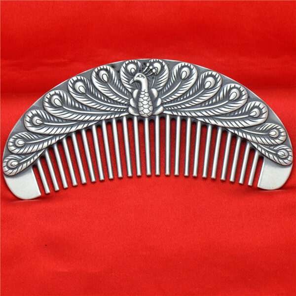 retro s999 pure silver peacock pattern comb