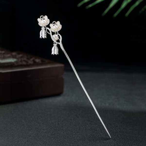 fine s925 sterling silver pearl bell lily flowers shape tassel hairpin
