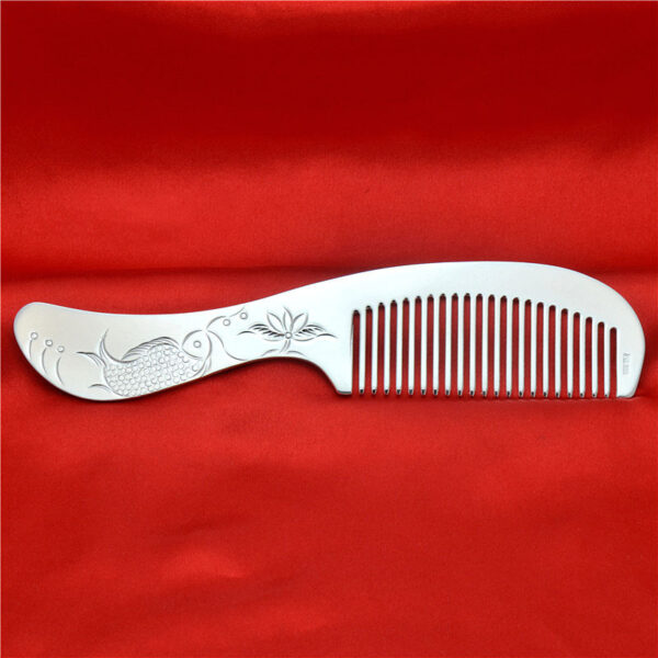 nice s999 pure silver fish phoenix and dragon pattern handle comb