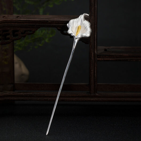 fine s925 sterling silver calla lily flower hairpin
