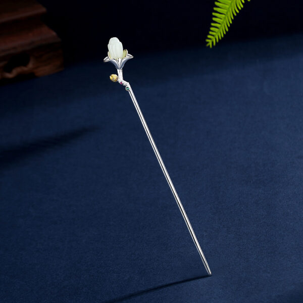nice magnolia flower shape Nephrite jade hairpin s925 sterling silver hair stick