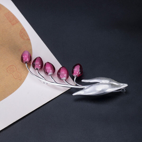 nice bell lily shape s925 sterling silver and pink glaze flower brooch