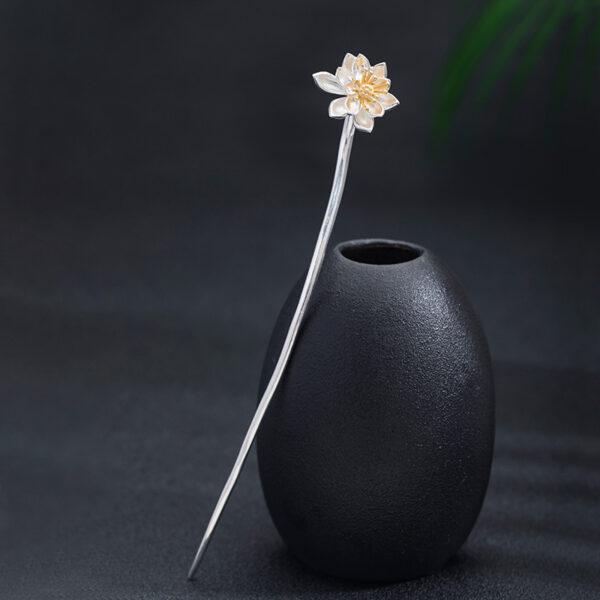 simple s925 sterling silver golden chrysanthemum flower shape hairpin