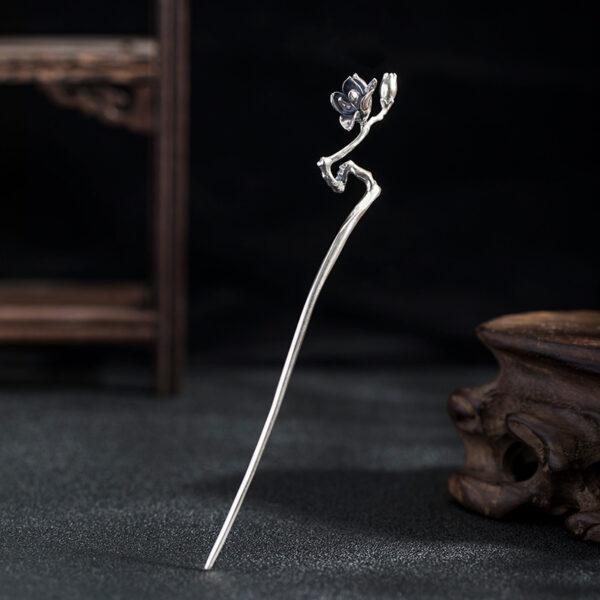 s925 sterling silver magnolia flower shape hairpin