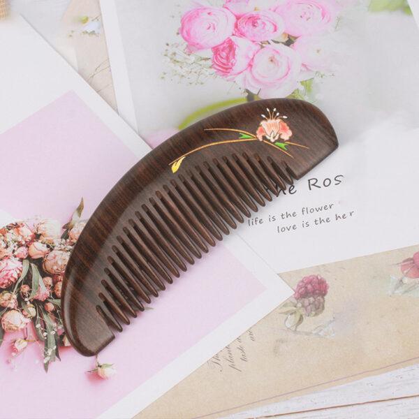 fine carved colorful peony flowerpattern chacate preto wood comb